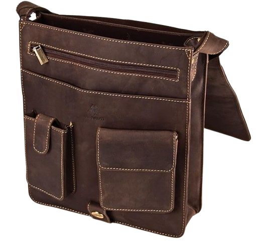 Unisex Hunter Distressed Oiled Leather Ipad Cross Body Bag